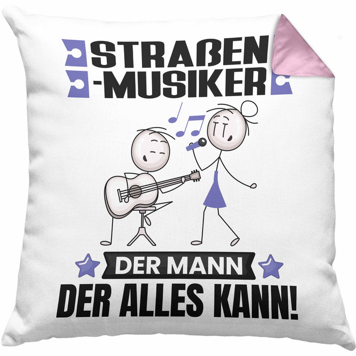Straßenmusiker Kissen mit Füllung 40x40 Geschenk für Straßenmusiker Der Mann Der Alles Kann Geschenkidee zum Geburtstag (Grau) Rosa Trendation