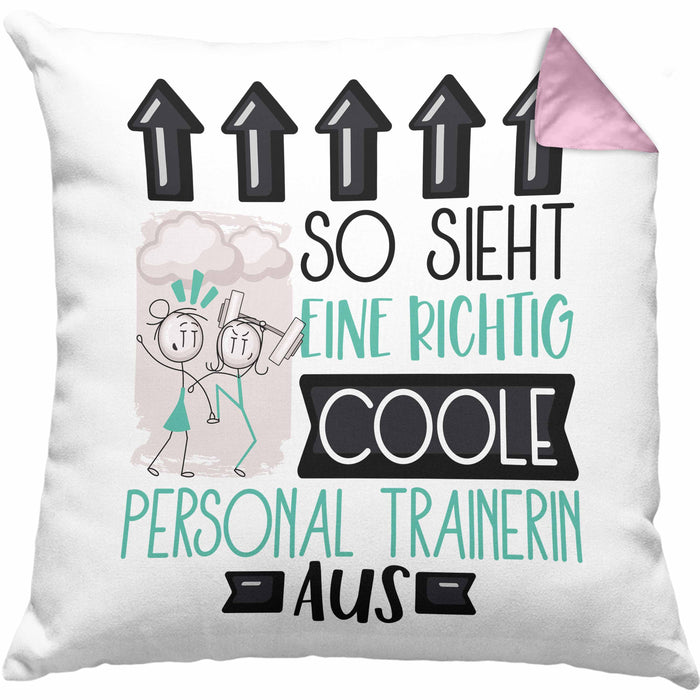 Personal Trainerin Geschenk Kissen mit Füllung 40x40 Lustig Geschenkidee für Personal Trainerin Geburtstag So Sieht Eine Richtig Coole Personal Trainerin Aus Frauen Spruch (Grau) Rosa Trendation