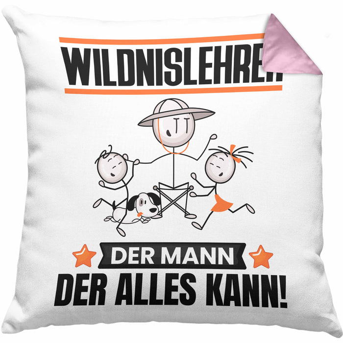 Wildnislehrer Kissen mit Füllung 40x40 Geschenk für Wildnislehrer Der Mann Der Alles Kann Geschenkidee zum Geburtstag (Grau) Rosa Trendation