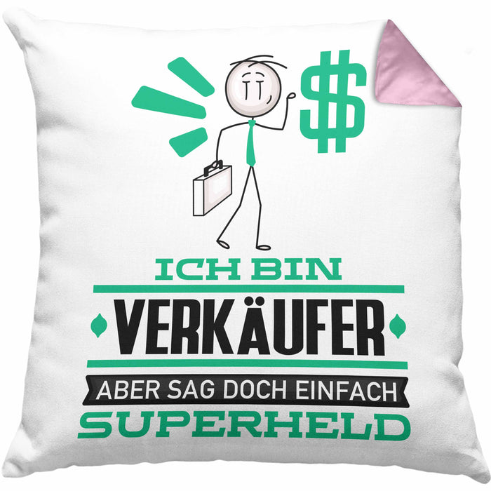 Verkäufer Geschenk Kissen mit Füllung 40x40 Ich Bin Verkäufer Aber Sag Doch Einfach Superheld Lustige Geschenkdiee für Verkäufer (Grau) Rosa Trendation
