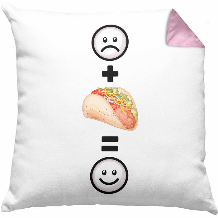 Taco Kissen mit Füllung 40x40 Geschenk für Taco-Liebhaber Lustige Geschenkidee :( + Taco = :) Geburtstag Mexikaner (Grau) Rosa Trendation
