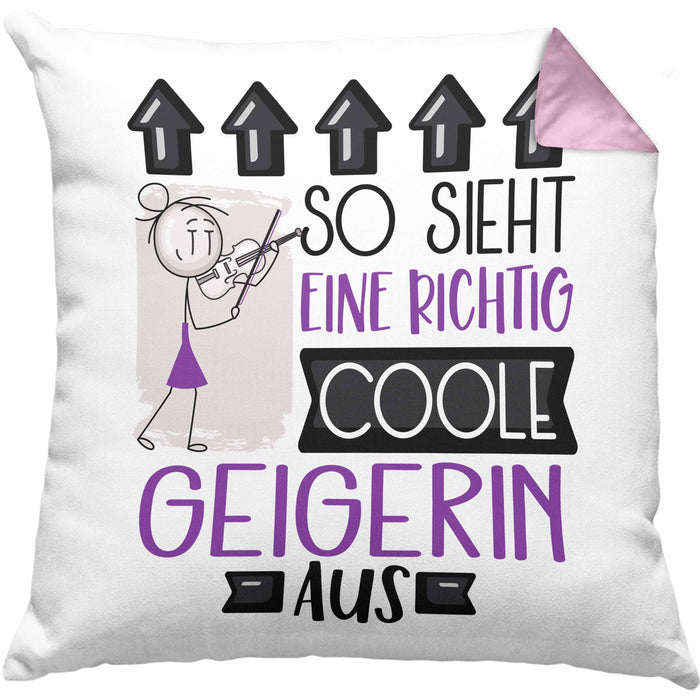 Geigerin Geschenk Kissen mit Füllung 40x40 Geschenkidee für Geigerin Geburtstag Weihnachten Spruch So Sieht Eine Richtig Coole Geigerin Aus (Grau) Rosa Trendation