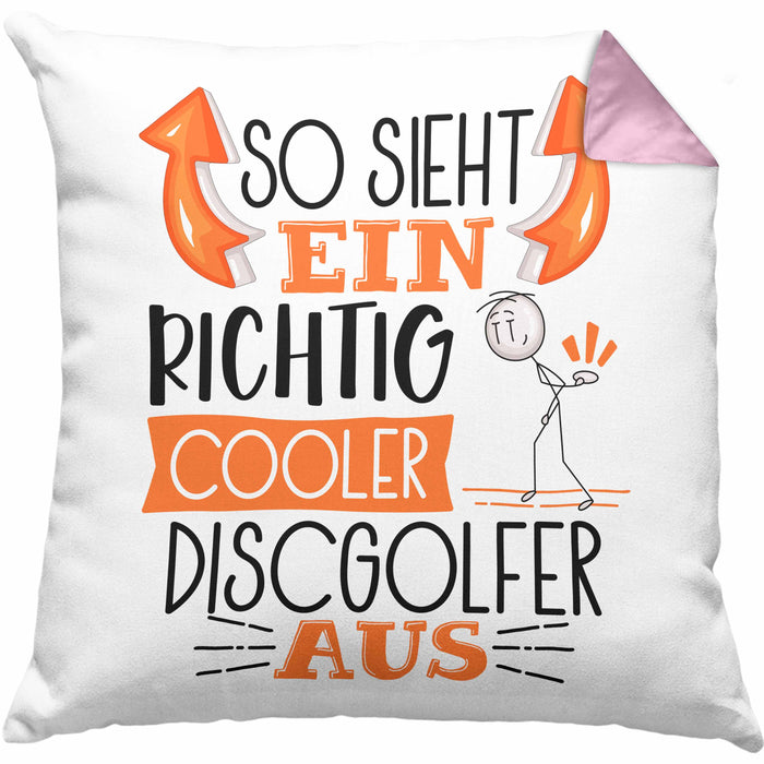 So Sieht Ein Richtig Cooler Discgolfer Aus Geschenk Kissen mit Füllung 40x40 Lustiger Spruch Geschenkidee (Grau) Rosa Trendation