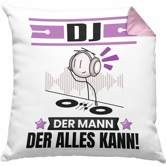 DJ Kissen mit Füllung 40x40 Geschenk für DJ Der Mann Der Alles Kann Geschenkidee zum Geburtstag (Grau) Rosa Trendation