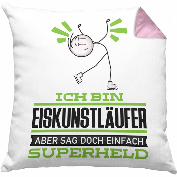 Eiskunstläufer Geschenk Kissen mit Füllung 40x40 Ich Bin Eiskunstläufer Aber Sag Doch Einfach Superheld Lustige Geschenkdiee für Eiskunstläufer (Grau) Rosa Trendation
