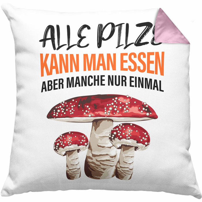 Pilzsammler Geschenk Kissen mit Füllung 40x40 Pilze Sammeln Geschenkidee Pilzsucher Pilzliebhaber (Grau) Rosa Trendation