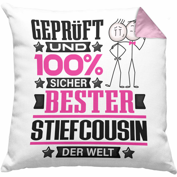 Stiefcousin Geschenk Lustiger Spruch für Stiefcousin Geschenkidee Bester Stiefcousin Der WeltKissen mit Füllung 40x40 (Grau) Rosa Trendation