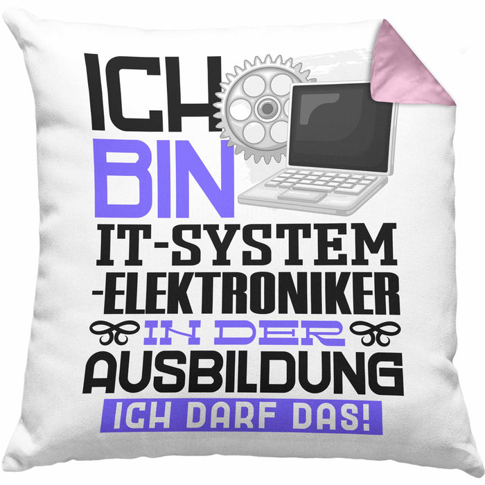 IT-Systemelektroniker Ausbildung Kissen mit Füllung 40x40 Geschenk Ich Bin IT-Systemelektroniker In Der Ausbildung Ich Darf Das Geschenkidee Spruch (Grau) Rosa Trendation
