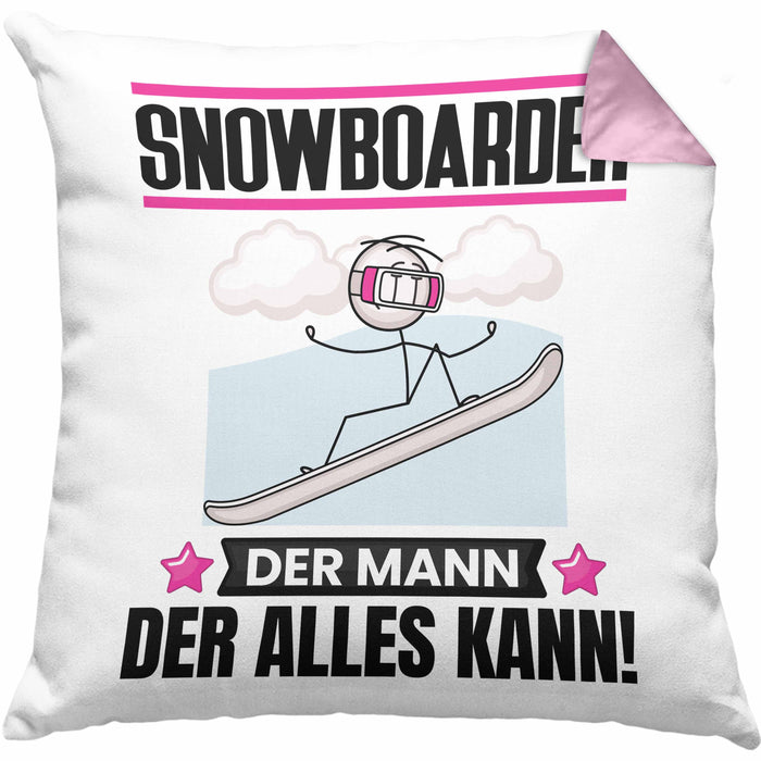Snowboarder Kissen mit Füllung 40x40 Geschenk für Snowboarder Der Mann Der Alles Kann Geschenkidee zum Geburtstag (Grau) Rosa Trendation