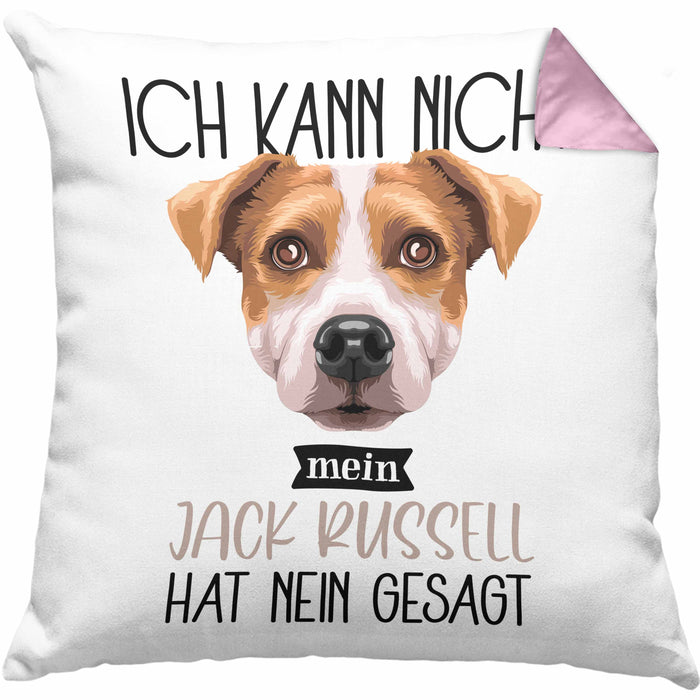 Jack Russell Besitzer Kissen mit Füllung 40x40 Geschenk Lustiger Spruch Geschenkidee Ich Kann Nicht Mein Jack Russell Hat Nein Gesagt (Grau) Rosa Trendation
