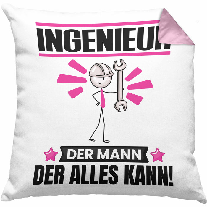 Ingenieur Kissen mit Füllung 40x40 Geschenk für Ingenieur Der Mann Der Alles Kann Geschenkidee zum Geburtstag (Grau) Rosa Trendation