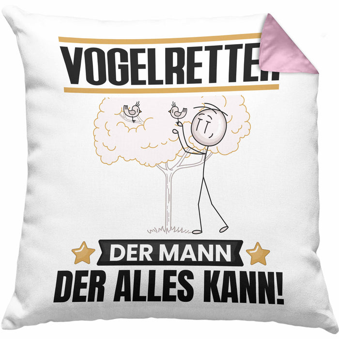 Vogelretter Kissen mit Füllung 40x40 Geschenk für Vogelretter Der Mann Der Alles Kann Geschenkidee zum Geburtstag (Grau) Rosa Trendation