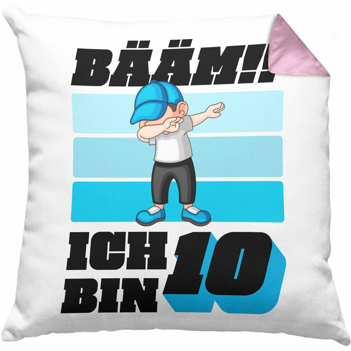 10 Geburtstag Junge Jungen Geschenke Kissen mit Füllung 40x40 10er Geburtstag 10 Jahre Alt Geschenkidee (Grau) Rosa Trendation