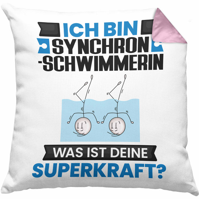 Synchronschwimmerin Kissen mit Füllung 40x40 Geschenk für Synchronschwimmerin Geburtstag Lustiger Spruch Was Ist Deine Superkraft (Grau) Rosa Trendation