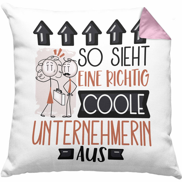 Unternehmerin Geschenk Kissen mit Füllung 40x40 Lustig Geschenkidee für Unternehmerin Geburtstag So Sieht Eine Richtig Coole Unternehmerin Aus Frauen Spruch (Grau) Rosa Trendation