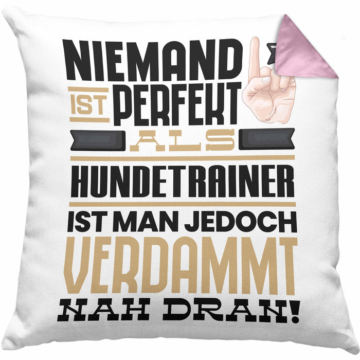 Hundetrainer Geschenk Kissen mit Füllung 40x40 Lustige Geschenkidee für Hundetrainer Geburtstag Niemand Ist Perfekt Aber Als Hundetrainer Ist Man Nah Dran (Grau) Rosa Trendation