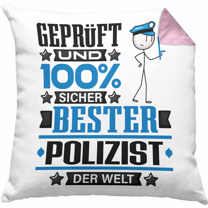 Polizist Geschenk Lustiger Spruch für Polizist Geschenkidee Bester Polizist Der WeltKissen mit Füllung 40x40 (Grau) Rosa Trendation