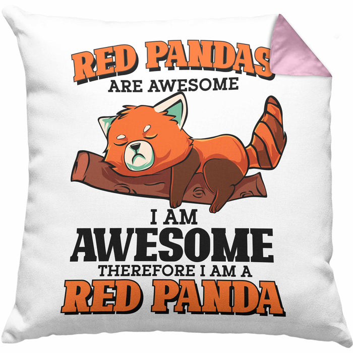 Lustige Roter Panda Kissen mit Füllung 40x40 Spruch Geschenk für Panda-Liebhaber (Grau) Rosa Trendation