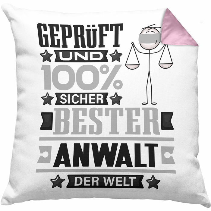 Anwalt Geschenk Lustiger Spruch für Anwalt Geschenkidee Bester Anwalt Der WeltKissen mit Füllung 40x40 (Grau) Rosa Trendation