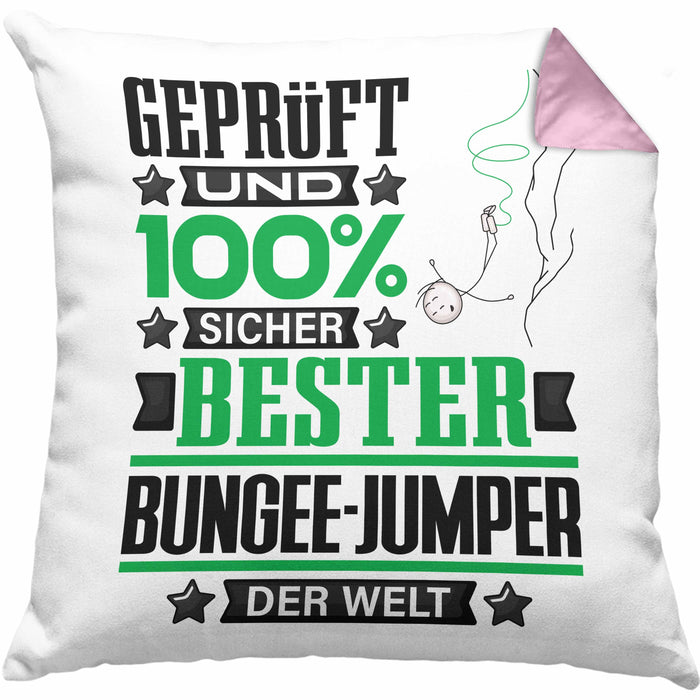 Bungee-Jumper Geschenk Lustiger Spruch für Bungee-Jumper Geschenkidee Bester Bungee-Jumper Der WeltKissen mit Füllung 40x40 (Grau) Rosa Trendation