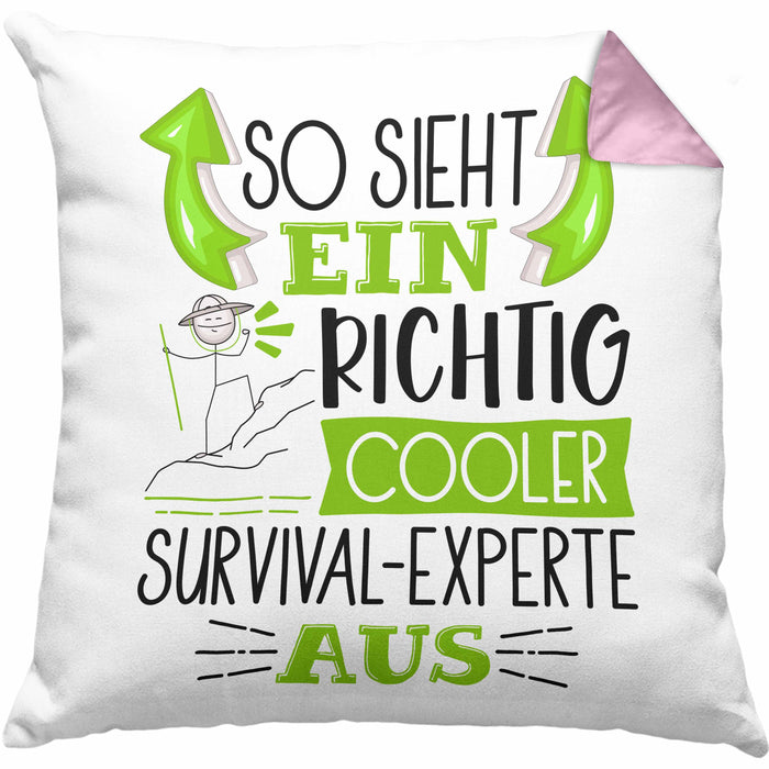 So Sieht Ein Richtig Cooler Survival-Experte Aus Kissen mit Füllung 40x40 Geschenk für Survival-Experte Geburtstag Geschenkdiee (Grau) Rosa Trendation