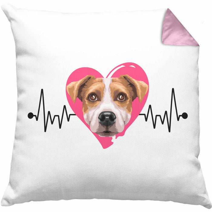 Jack Russel Besitzer Kissen mit Füllung 40x40 Geschenk Lustiger Spruch Geschenkidee Herzschlag Jack Russel (Grau) Rosa Trendation