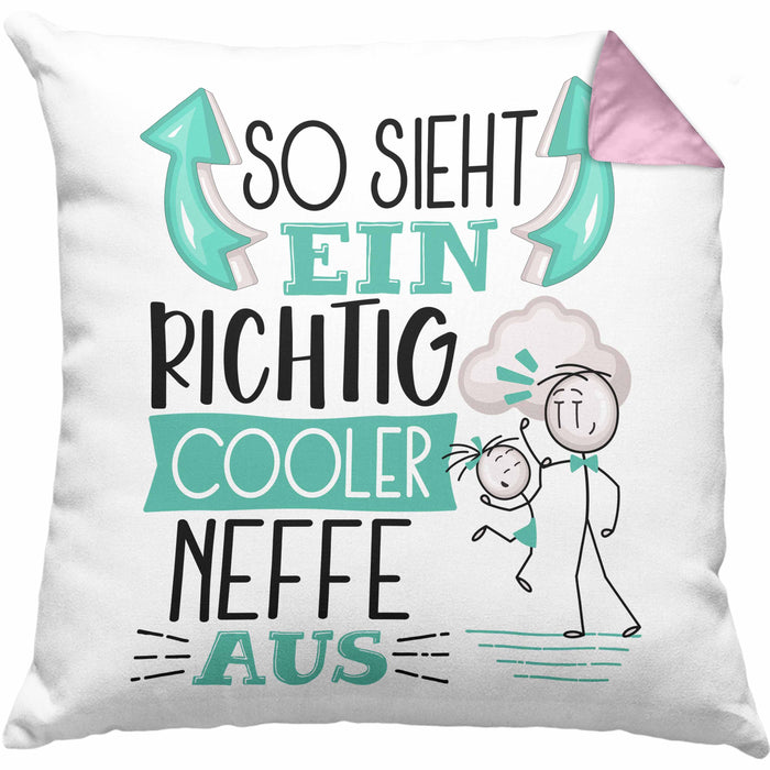 Neffe Kissen mit Füllung 40x40 Geschenk So Sieht Ein RIchtig Cooler Neffe Aus Geschenkidee Lustiger Spruch Geburtstag (Grau) Rosa Trendation