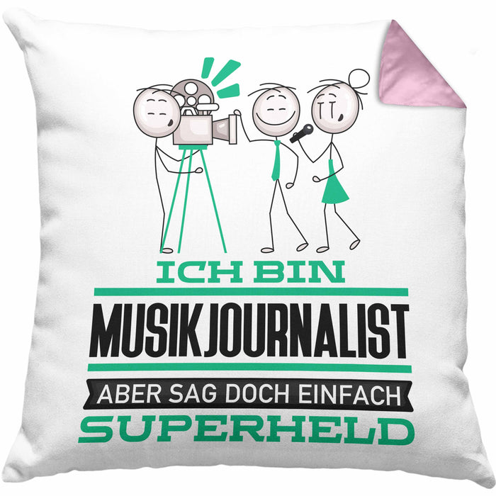 Musikjournalist Geschenk Kissen mit Füllung 40x40 Ich Bin Musikjournalist Aber Sag Doch Einfach Superheld Lustige Geschenkdiee für Musikjournalist (Grau) Rosa Trendation