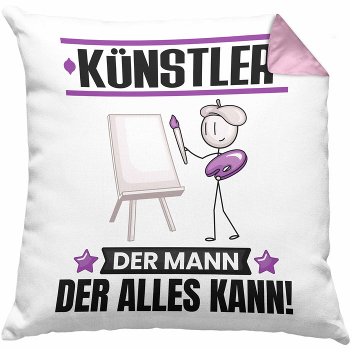 Künstler Kissen mit Füllung 40x40 Geschenk für Künstler Der Mann Der Alles Kann Geschenkidee zum Geburtstag (Grau) Rosa Trendation
