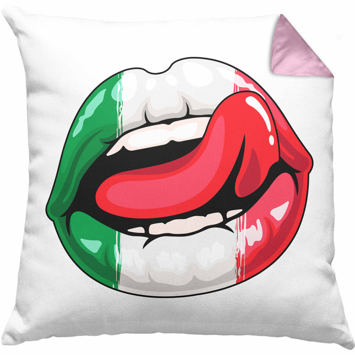 Italien Kissen mit Füllung 40x40 Geschenk Lippen Italiener Geschenkidee Sprüche (Grau) Rosa Trendation