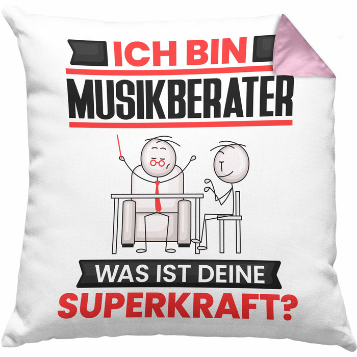 Musikberater Kissen mit Füllung 40x40 Geschenk für Musikberater Geburtstag Lustiger Spruch Was Ist Deine Superkraft (Grau) Rosa Trendation