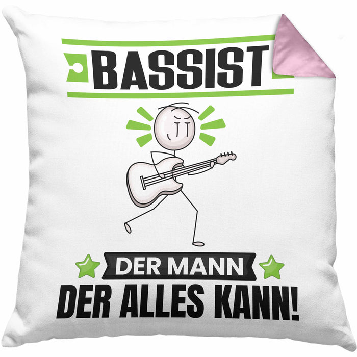 Bassist Kissen mit Füllung 40x40 Geschenk für Bassist Der Mann Der Alles Kann Geschenkidee zum Geburtstag (Grau) Rosa Trendation