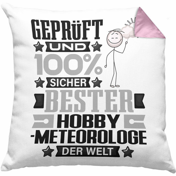 Hobbymeteorologe Geschenk Lustiger Spruch für Hobbymeteorologe Geschenkidee Bester Hobbymeteorologe Der WeltKissen mit Füllung 40x40 (Grau) Rosa Trendation