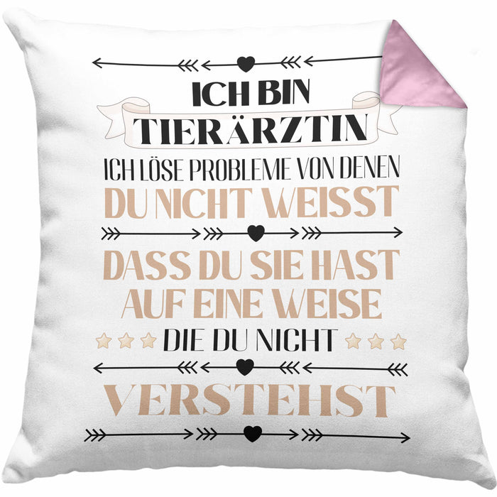 Tierärztin Geschenk Lustiger Spruch Geschenkidee KaffeeKissen mit Füllung 40x40 (Grau) Rosa Trendation