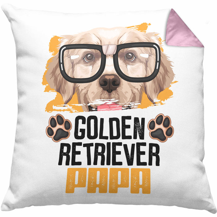 Golden Retriever Papa Besitzer Kissen mit Füllung 40x40 Geschenk Lustiger Spruch Geschenkidee Golden Retriever Liebhaber (Grau) Rosa Trendation