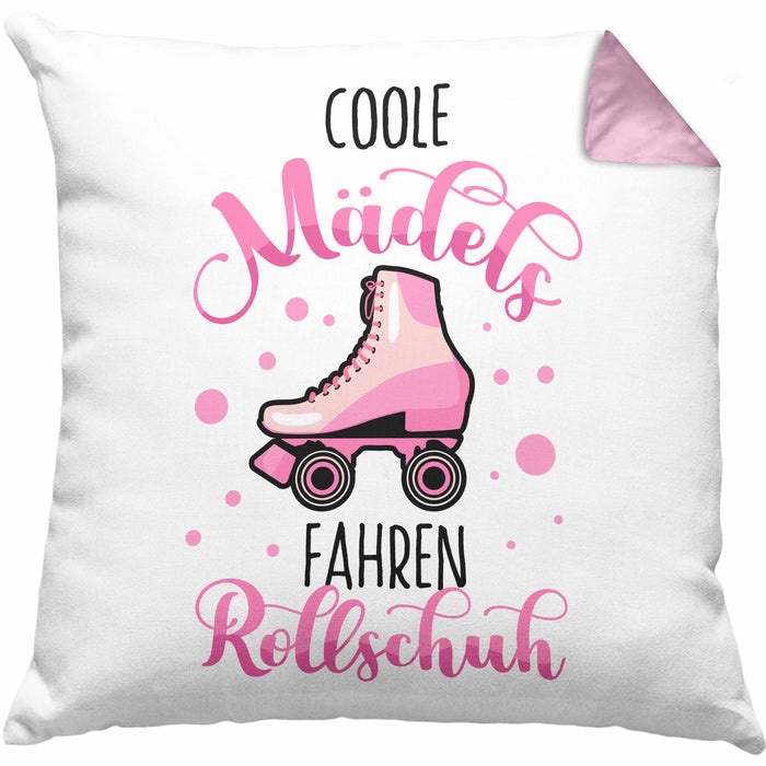 Lustige Rollschuh-Kissen mit Füllung 40x40 Geschenk für Rollschuhfahrerinnen Coole Mädels Fahren Rollschuh (Grau) Rosa Trendation