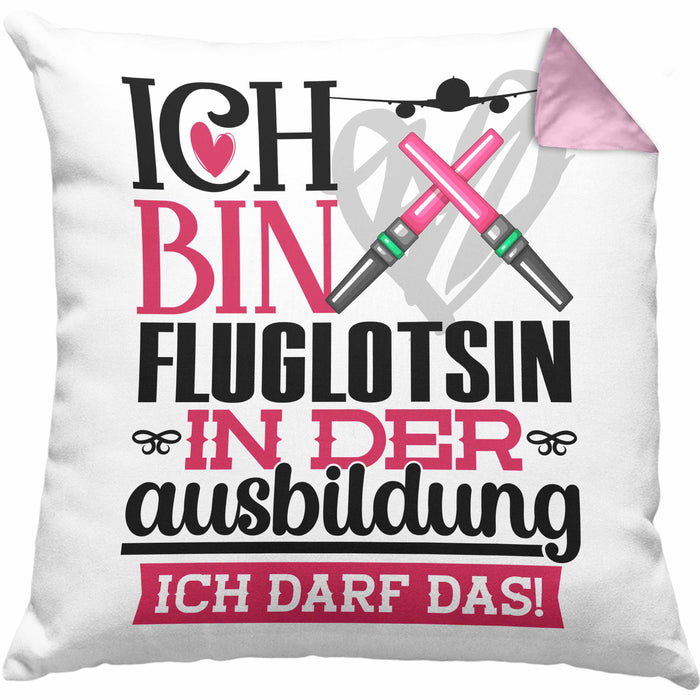 Fluglotsin Ausbildung Start Geschenk Kissen mit Füllung 40x40 Ich Bin Fluglotsin In Der Ausbildung Ich Darf Das Geschenkidee (Grau) Rosa Trendation