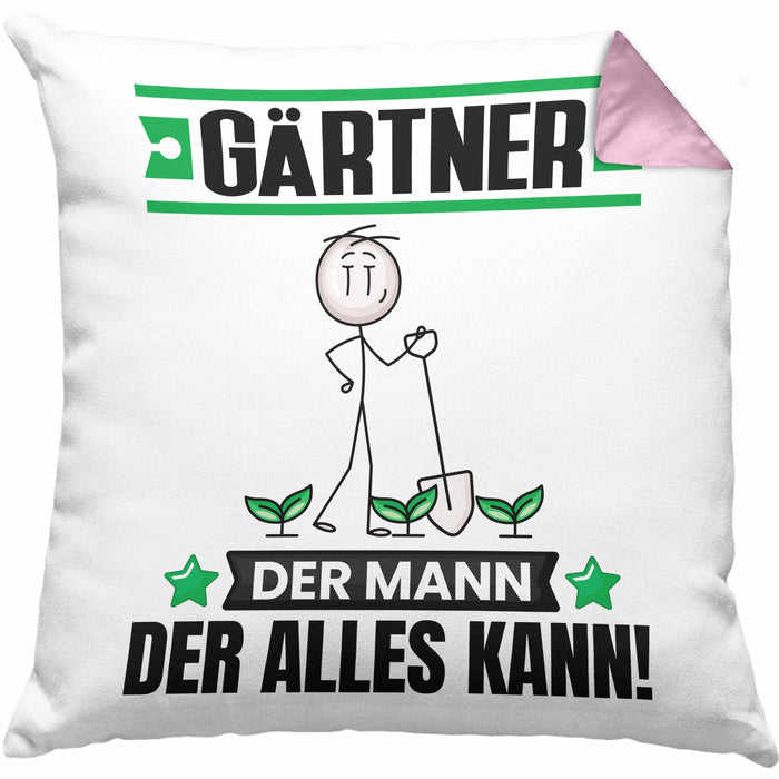Gärtner Kissen mit Füllung 40x40 Geschenk für Gärtner Der Mann Der Alles Kann Geschenkidee zum Geburtstag (Grau) Rosa Trendation