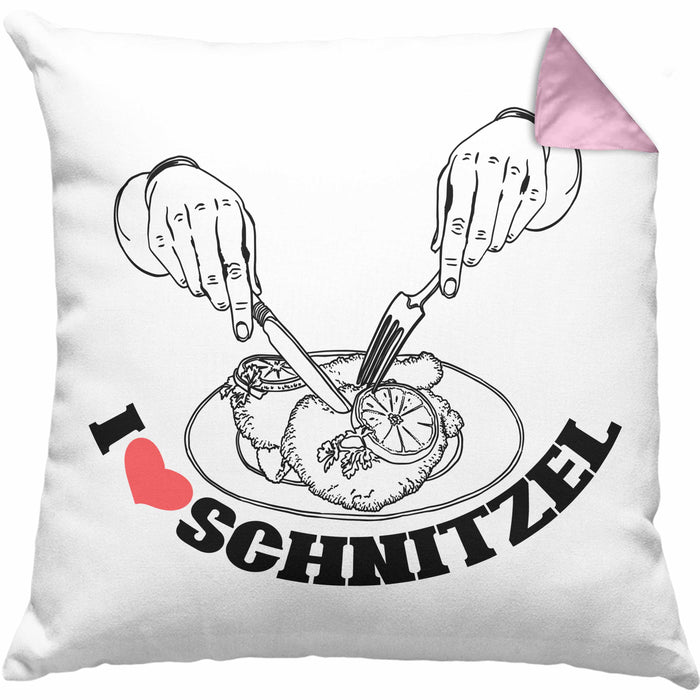 Schnitzel-Kissen mit Füllung 40x40 Geschenk für Schnitzel-Liebhaber (Grau) Rosa Trendation
