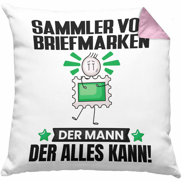 SammlervonBriefmarken Kissen mit Füllung 40x40 Geschenk für SammlervonBriefmarken Der Mann Der Alles Kann Geschenkidee zum Geburtstag (Grau) Rosa Trendation