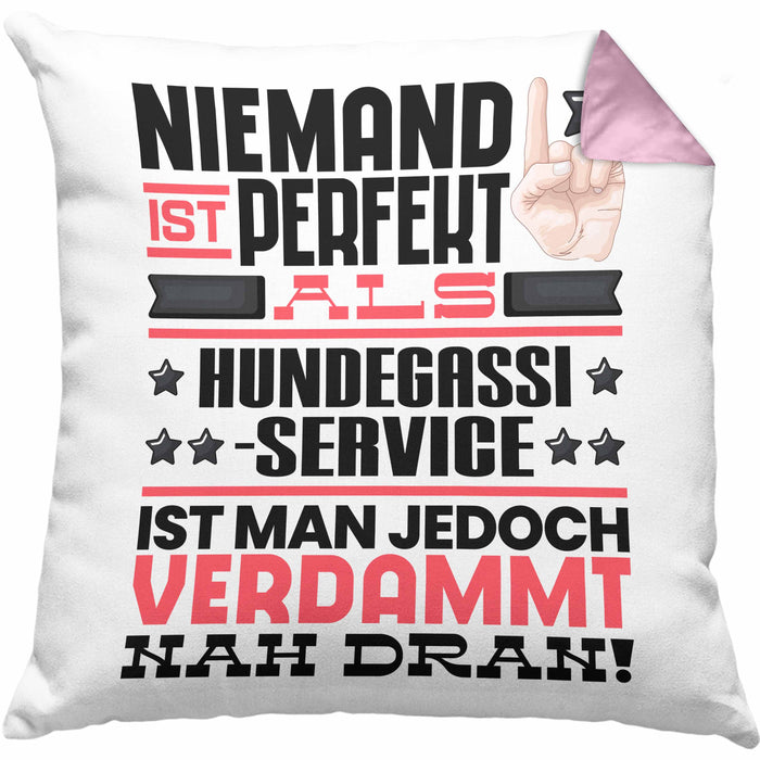 Hundegassi-Service Geschenk Kissen mit Füllung 40x40 Lustige Geschenkidee für Hundegassi-Service Geburtstag Niemand Ist Perfekt Aber Als Hundegassi-Service Ist Man Nah Dran (Grau) Rosa Trendation