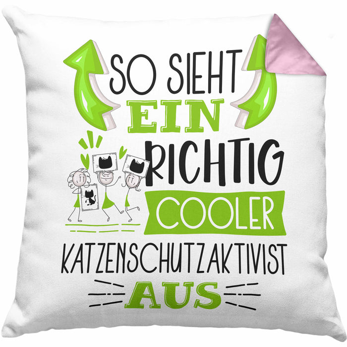 Katzenschutzaktivist Kissen mit Füllung 40x40 So Sieht Ein Richtig Cooler Katzenschutzaktivist Aus Geschenk Lustiger Spruch Geschenkidee (Grau) Rosa Trendation
