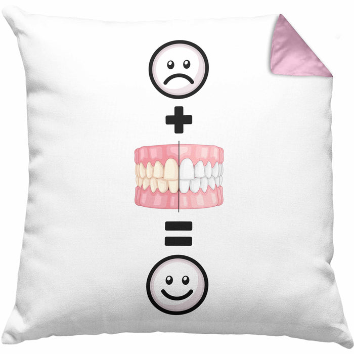 Zahnazt Kissen mit Füllung 40x40 Geschenk für Zahnärztin Zahnmedizinische Fachangestellte Lustige Geschenkidee :( + Weiße Zähne = :) (Grau) Rosa Trendation
