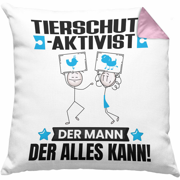 Tierschutzaktivist Kissen mit Füllung 40x40 Geschenk für Tierschutzaktivist Der Mann Der Alles Kann Geschenkidee zum Geburtstag (Grau) Rosa Trendation