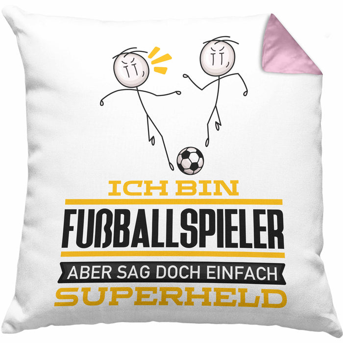 Fußballspieler Geschenk Kissen mit Füllung 40x40 Ich Bin Fußballspieler Aber Sag Doch Einfach Superheld Lustige Geschenkdiee für Fußballspieler (Grau) Rosa Trendation