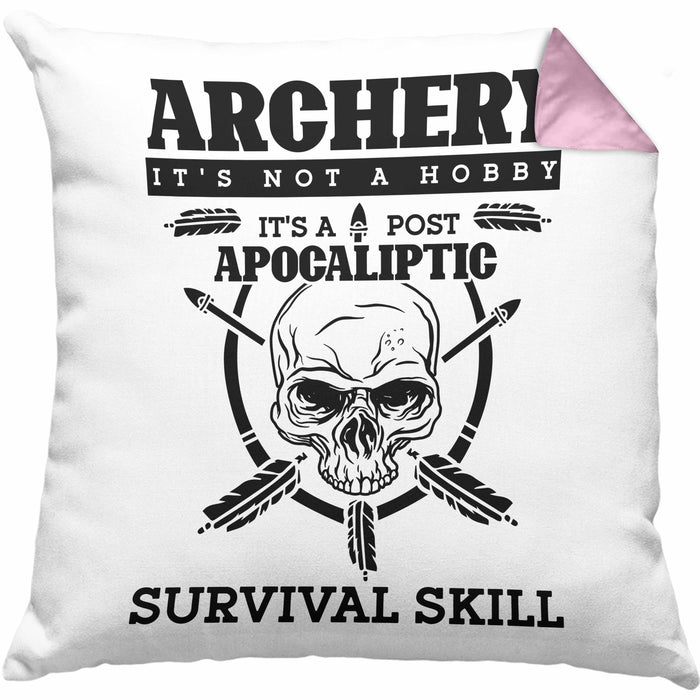Lustige Bogenschießen Kissen mit Füllung 40x40 Bogenschütze Motiv Geschenkidee Pfeil und Bogen Fans (Grau) Rosa Trendation