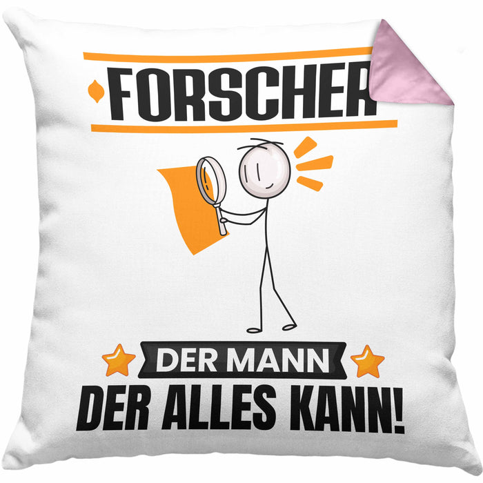 Forscher Kissen mit Füllung 40x40 Geschenk für Forscher Der Mann Der Alles Kann Geschenkidee zum Geburtstag (Grau) Rosa Trendation