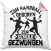 Handball Geschenk Kissen mit Füllung 40x40 Geschenkidee Handball-Spieler Handballspielerin Mädchen Jungs Zum Handball Geboren Zur Schule Gezwungen (Grau) Rosa Trendation