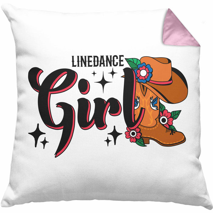Line Dance Girl Kissen mit Füllung 40x40 Geschenk Spruch Linedance KafffeeKissen mit Füllung 40x40 Spruch (Grau) Rosa Trendation