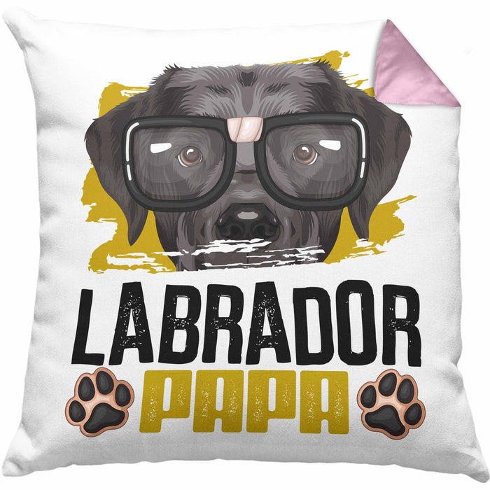 Labrador Papa Besitzer Kissen mit Füllung 40x40 Geschenk Lustiger Spruch Geschenkidee Labrador Liebhaber (Grau) Rosa Trendation